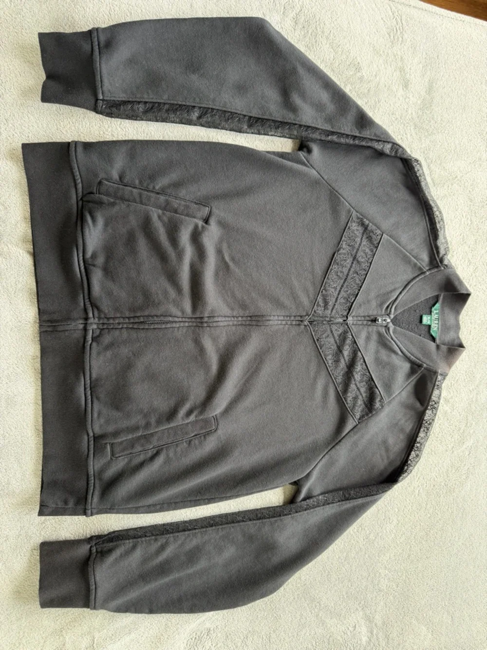 Ralph Lauren Black Lace-Panel Bomber Jacket